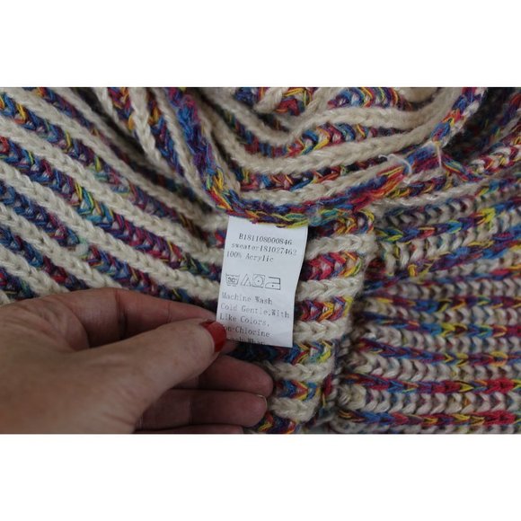 Shein Sweater Multicolor Rainbow V Neck Chunky Knit Size 2XL - Picture 7 of 7